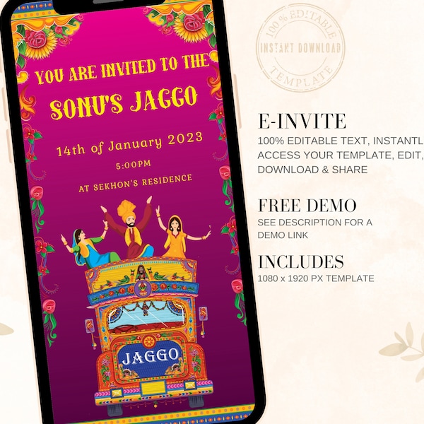 Jaggo Invitation, Punjabi invitation, editable Punjabi invitation, Sangeet Invitation, Jago invitation Digital