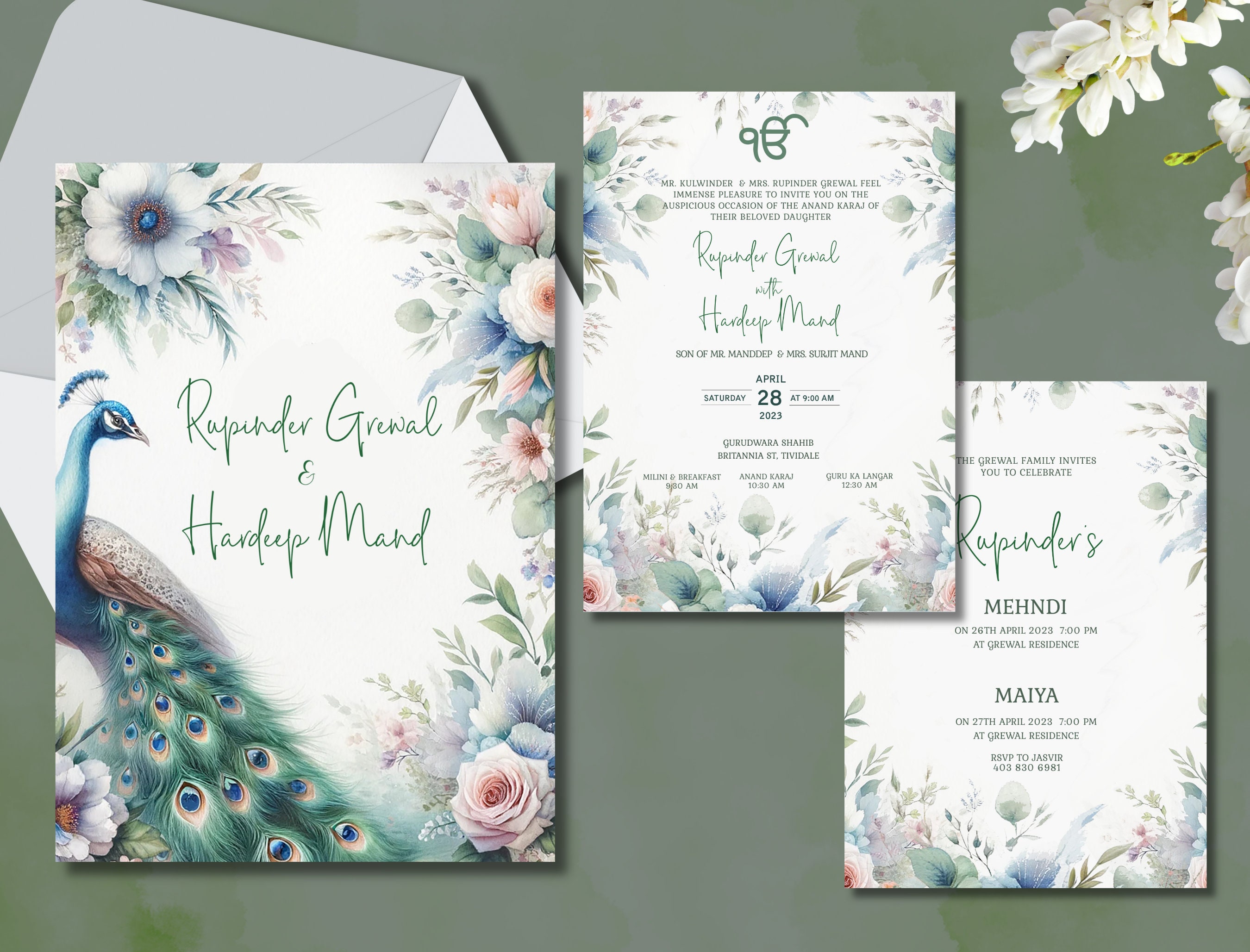 Peacock Semi Box Hindu Sikh Padded invitation Cards EJ-5032