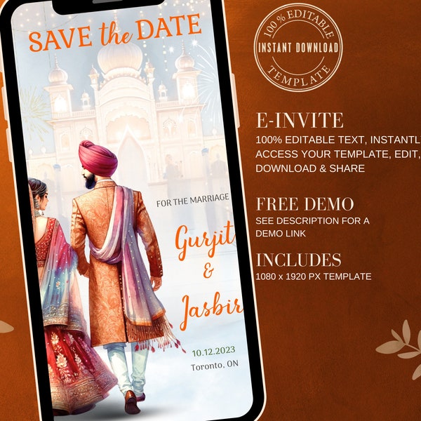 Save the date punjabi,  sikh save the date, sikh wedding, Anand Karaj Invitation, save the date, Punjabi wedding digital invite