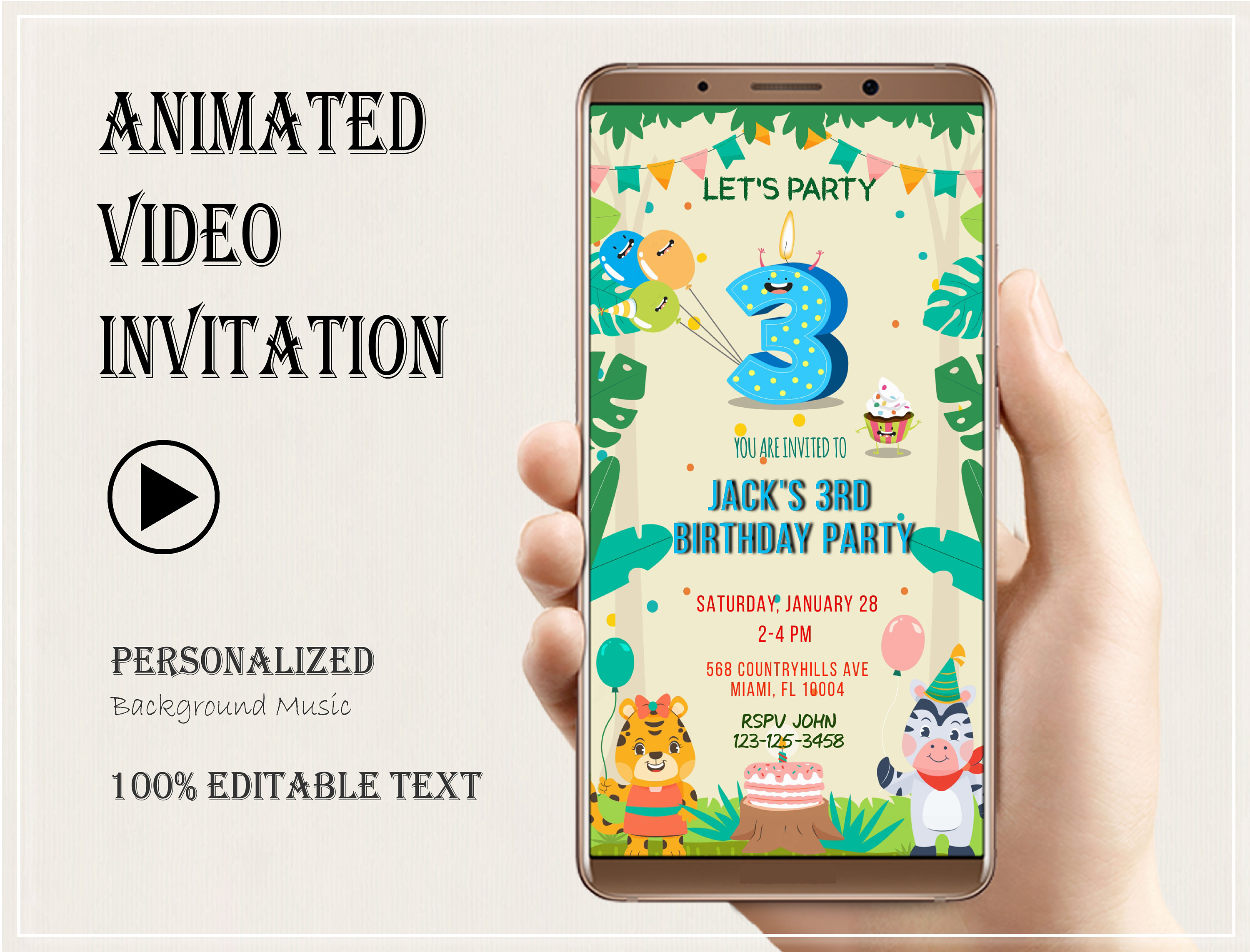 Pooaj Xxx Mp4 Video - Children Animated Birthday Invite Birthday Invitation Video - Etsy