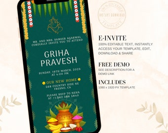 Griha Pravesh Invite, Indian housewarming Invitation, Indian New Home, Tamil Housewarming, Digital Indian House warming invite