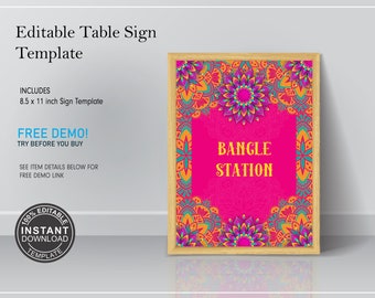 Table sign, bangle bar, Bindi sign, Indian Bangle ceremony ,  Mehndi decoration, Henna station,  Desi wedding & Mehndi, Indian table sign