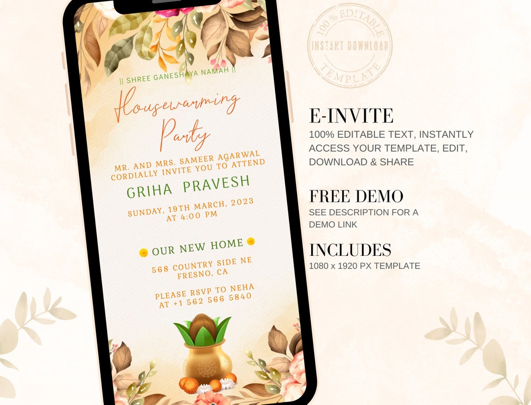 Housewarming Party Invite, Griha Pravesh Invite, Indian Housewarming