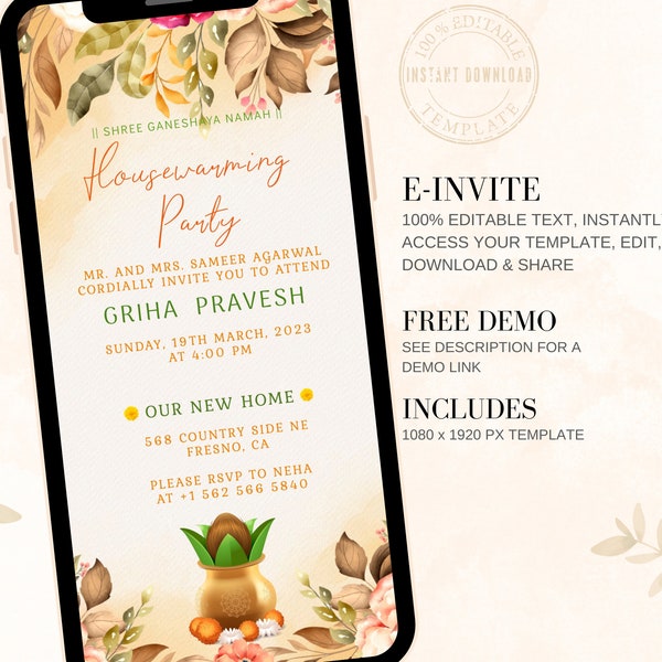 Housewarming party invite, Griha Pravesh Invite, Indian housewarming Invitation, Indian New Home, Tamil Housewarming, Digital Indian Invite