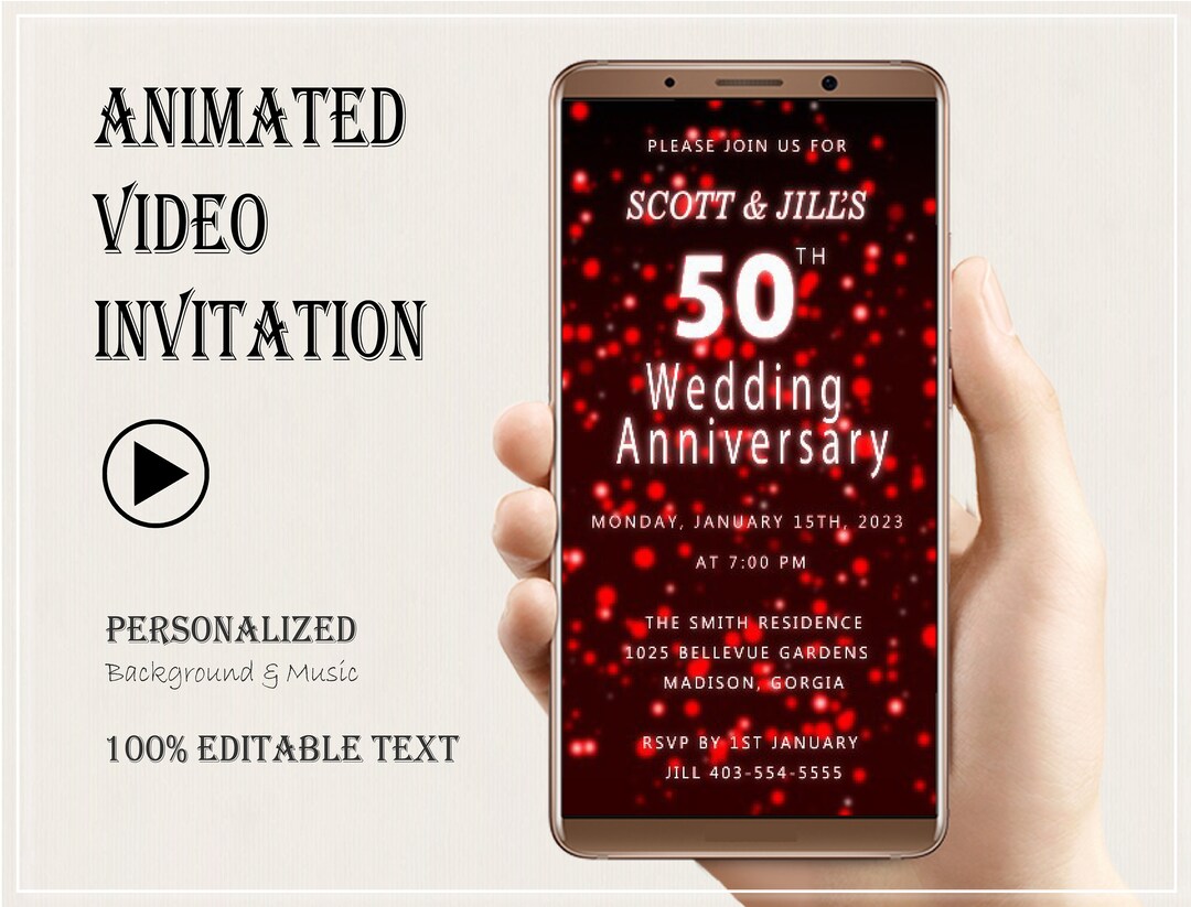 50th Wedding Anniversary Video 50th Birthday Invitation Etsy