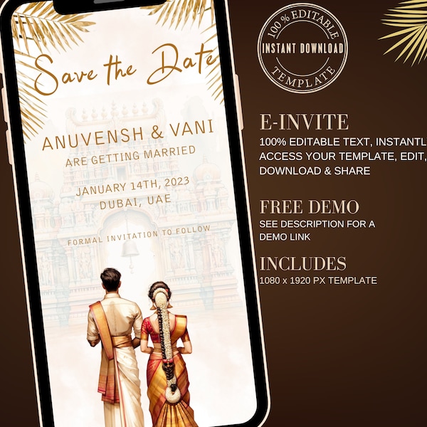 Tamil Save the Date, South Indian wedding digital invite, Telugu wedding. upanayan ceremony, Tamily wedding, Kalyanam