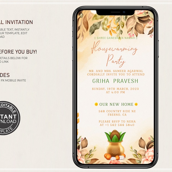 Indian Housewarming Invitation Template - Etsy