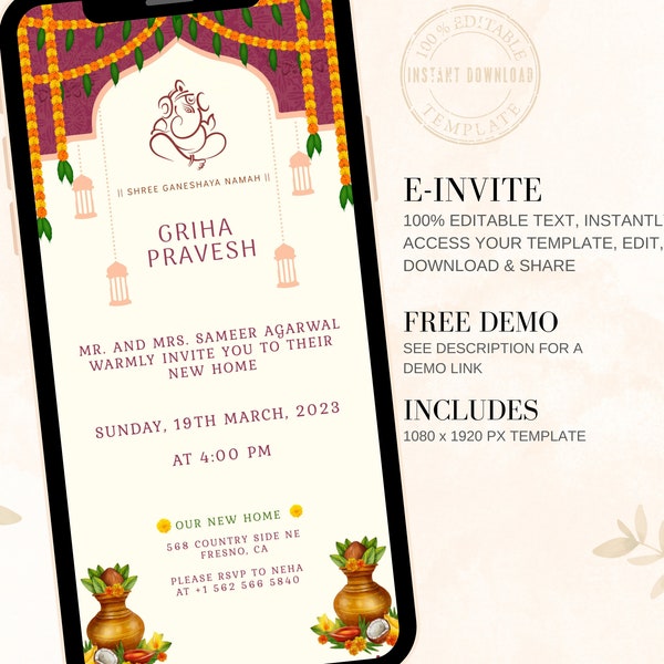 Housewarming party invite, Griha Pravesh Invite, Indian housewarming Invitation, Indian New Home, Tamil Housewarming, Digital Indian Invite