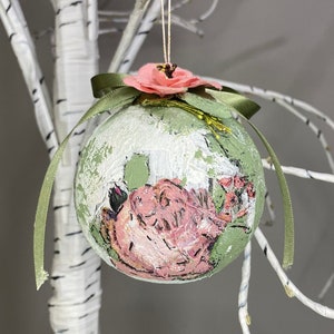 Floral Roses Decoupage Christmas Ornament