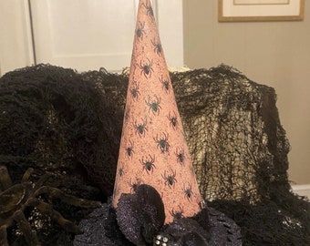Pink And Black Spider Witches Floral Hat