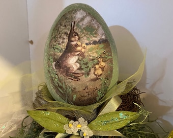 Bunny Baby Chicks Decoupage Egg with Birdnest