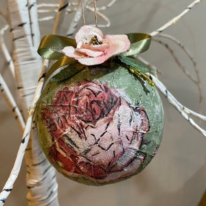 Decoupage Rose Christmas Ornament