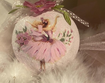 Ballerina With Pink And Magenta Color Decoupage Ornament