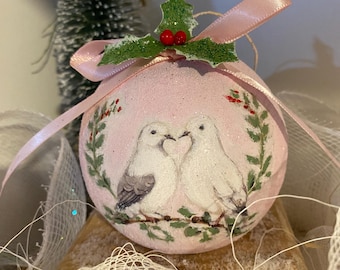 Pale Pink Doves Christmas Ornament