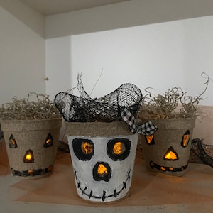 Jack-o’-latern Peat Pots With Tealights Set of 3