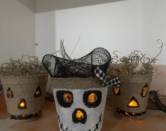 Jack-o’-latern Peat Pots With Tealights Set of 3