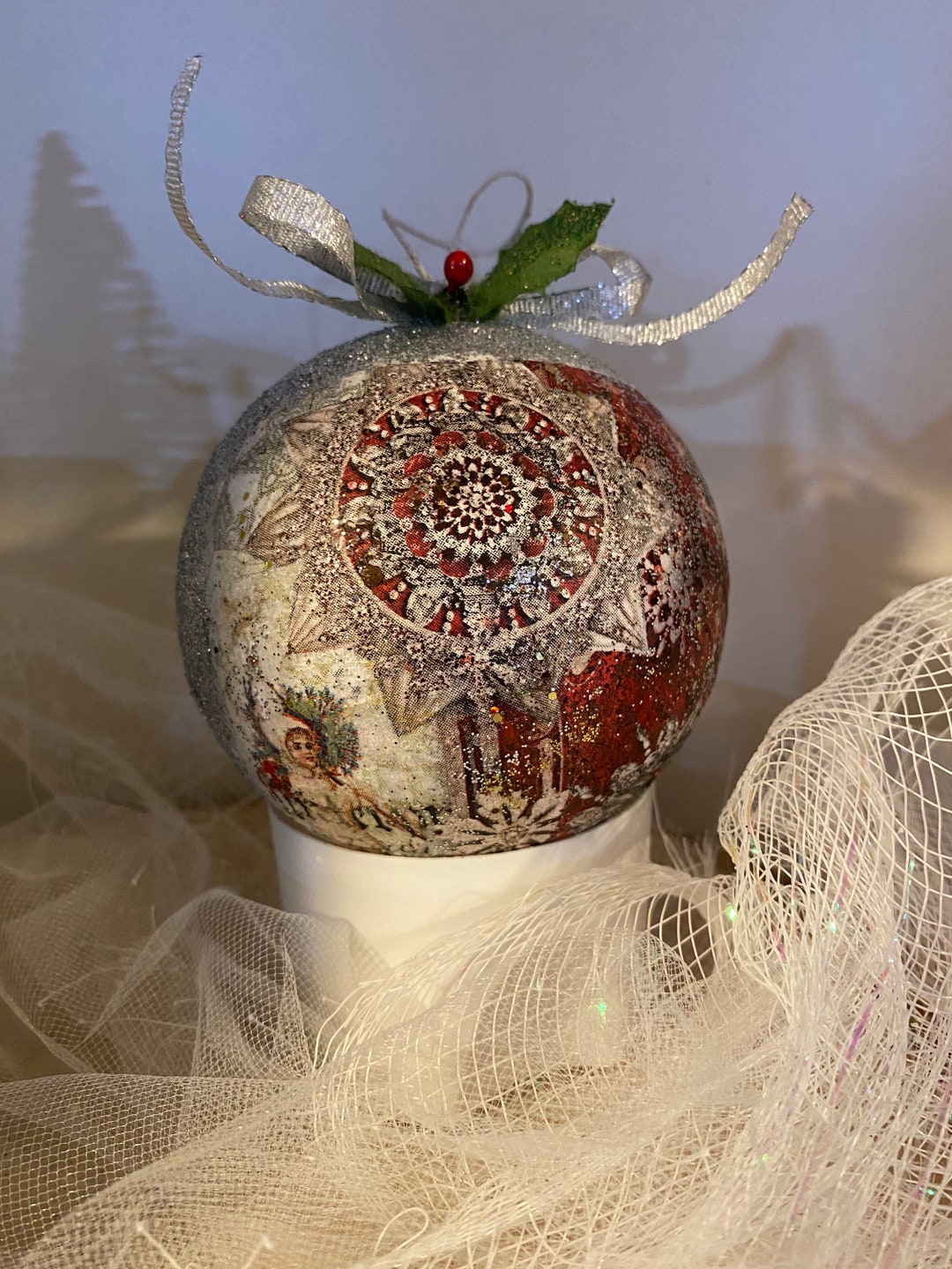 Beautiful Paper Mache Decoupage Ornament Etsy