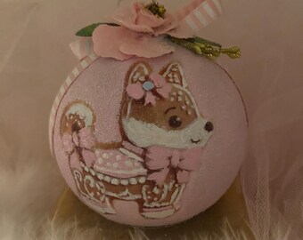 Pink Puppy In Pink Outfit  Decoupage Ornament