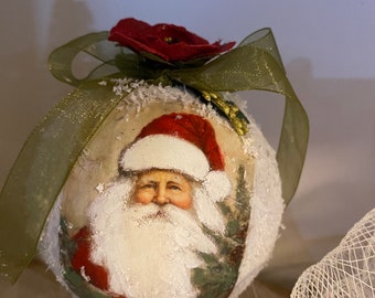 Santa In Snow Decoupage Ornament