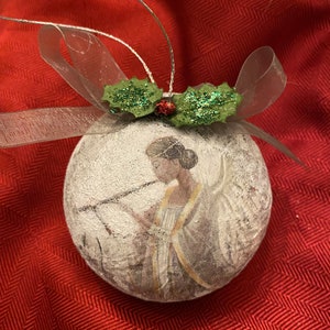 Angel Playing Instrument Paper Mache Decoupage Ornament