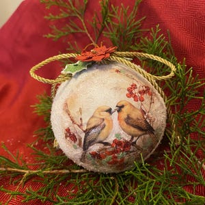 Golden Birds With Red Berries Ornament