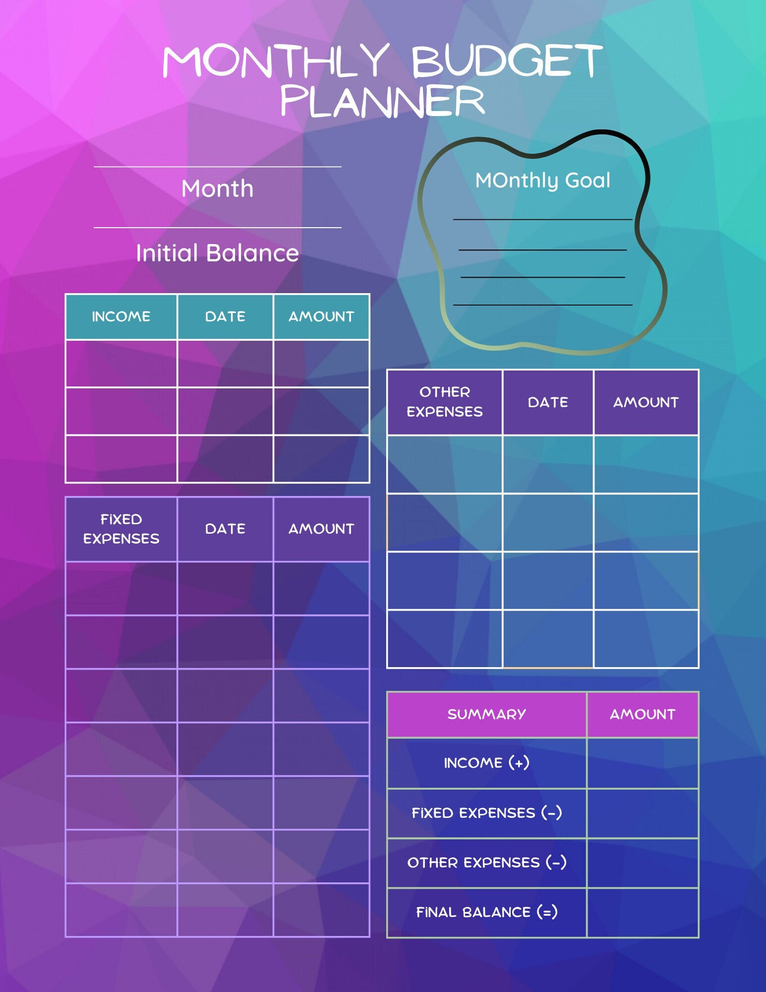 Monthly Budget Planner Etsy