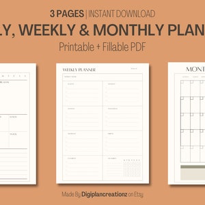 Undated Digital Daily, Weekly & Monthly Planner | Undated Planners, Calendars | Digital Download | Printable Download | GoodNote Planner