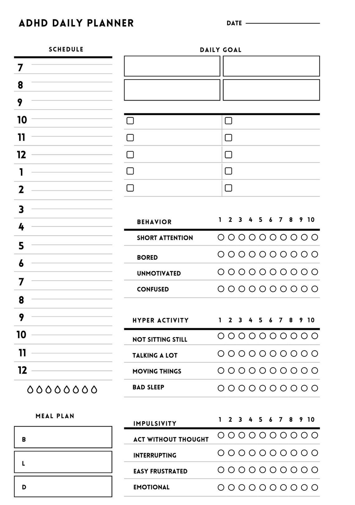 ADHD Daily Planner Insert Digital PDF Download | Undated Planners ...