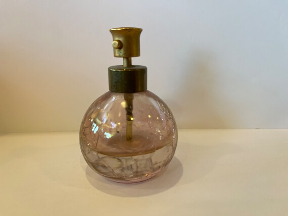 Antique pink crackle glass round perfume bottle - image 1