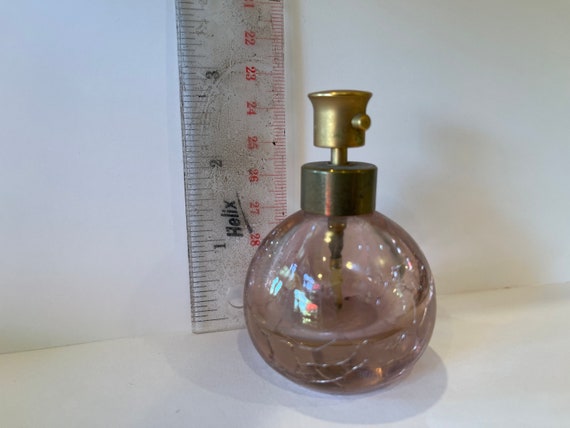 Antique pink crackle glass round perfume bottle - image 4