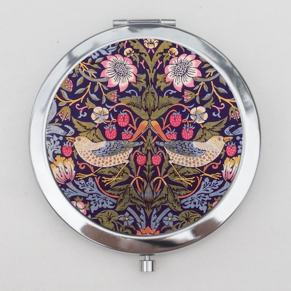 Art Nouveau Compact Mirror - Strawberry Thief William Morris, Birds, Strawberry Collector, Small Mirror, Hand Mirror, Pocket Mirror