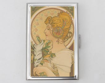 Mucha Cigarette Case OR Card Holder - Art Nouveau, Swans, Mucha, Romantic Art, For Her, Cigarette Case, Business Card, ID Holder, Feather