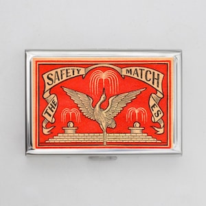 Vintage Streichholzschachtel Kunst Zigarettenetui ODER Kartenhalter - Vintage Kunstwerk, Kranich Streichholzschachtel, Schwan Kunstwerk, Visitenkarte, Ausweishalter, 13, irisch