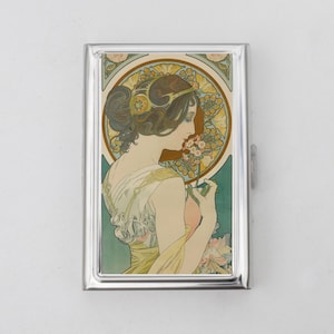 Alphonse Mucha Zigarettenetui ODER Kartenhalter - Jugendstil, Primrose, 1920er Jahre, Zigarettenetui, Visitenkarte, Ausweishalter, 21+ Geburtstagsgeschenk