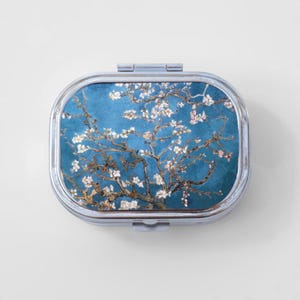 Almond Blossom Happy Rectangle Pill Box - Van Gogh, Jewelry Case, Travel Size, Pill Case, Pill Container, Cute Pill Organizer