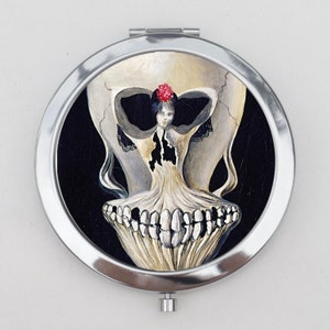 Ballerina in Death&#39;s Head Dali Compact Mirror OR Pill Box - Surrealism, Illusion, Dreamlike, Portable Mirror, Small Case, MakeUp Mirror