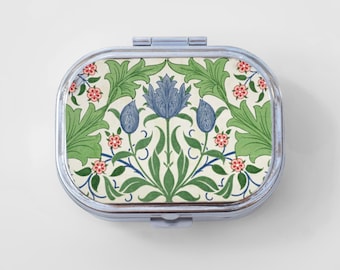 Floral Happy Rectangle Pill Box - Flower Case, Art Print, Jewelry Case, Travel Size, Pill Case, Pill Container, Cute Pill Organizer