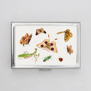 Insekten Zigarettenetui ODER Kartenhalter - Schmetterlinge, Gottesanbeterin, Marienkäfer, Vintage Kunst, Metallbrieftasche, Geldhalter, Bilderhülle