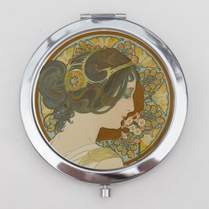 Alphonse Mucha Compact Mirror OR Pill Box - Primrose, Accessory, Gifts, Trinket Box, Storage Box, Pill Case, Pill Holder, Small Pill Case