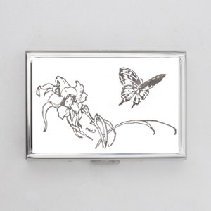 Sigarettenkoker of kaarthouder bloemengezicht en vlinder - bloemen, landschap, zwart-witte kunst, sigarettenkoker, visitekaartje, ID-houder