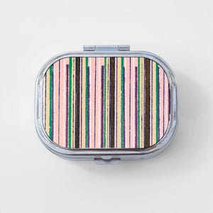 Pink Stripied Rectangle Pill Box - Girly Pill Case, Art Print, Jewelry Case, Travel Size, Pill Case, Pill Container, Cute Pill Organizer