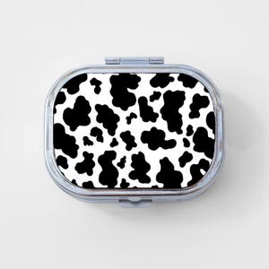 Cow Print Happy Rectangle Pill Box - Girly Pill Case, Art Print, Jewelry Case, Travel Size, Pill Case, Pill Container, Cute Pill Organizer