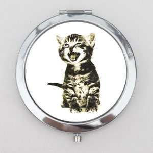 Meowing Cat Compact Mirror OR Pill Box - Tabby Cat, Gift Ideas, Small Mirror, Pocket Mirror, Make Up Mirror, Portable Mirror, Travel Case