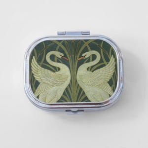 Swans Happy Rectangle Pill Box - Art Nouveau, Swan Art, Jewelry Case, Travel Size, Pill Case, Pill Container, Cute Pill Organizer