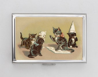 Dunce Cat Cigarette Case OR Card Holder - Gift for Cat Lover, Cat Collector, Crazy Cat Lady, Card Holder, Money Case, Cats