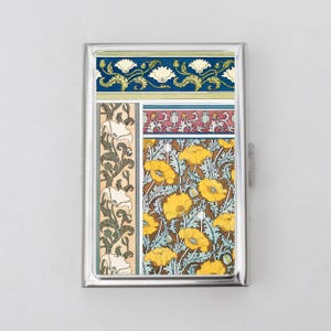 Étui à cigarettes ou porte-cartes Art nouveau - motif floral, fleurs, coquelicots, cadeau de demoiselle d'honneur, étui à cigarettes, carte de visite, porte-pièce d'identité