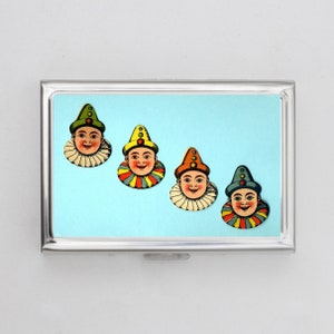 Porta-cigarros de palhaços OU porta-cartões - Bobo da corte, circo, colecionador de palhaços, carteira de prata, porta-cartões, porta-retratos, porta-dinheiro, presentes