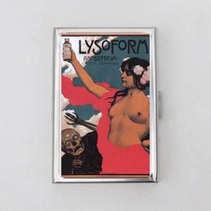 Estuche para cigarrillos o tarjetero antiséptico Lysoform - Veneno, macabro, cartel publicitario, tarjetero, tarjetero, estuche metálico