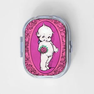 Kewpie Happy Rectangle Pill Box - Mayonnaise, Cupid, Paper Doll, Jewelry Case, Travel Size, Pill Case, Pill Container, Cute Pill Organizer