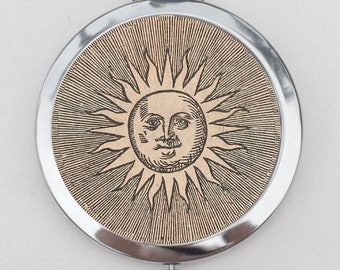 Vintage Sun Compact Spiegel ODER Pillendose - Reisespiegel, Accessoire, Schmuckkästchen, Aufbewahrungsbox, Pillenetui, Pillenhalter, kleine Pillendose